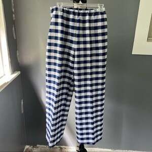 Vintage personal white and blue checkered plaid high waisted straight leg pants